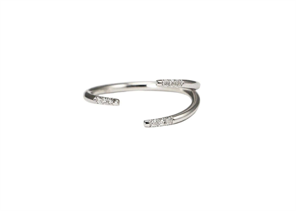 CZ Studded Double Band Ring with Rhodium Plated